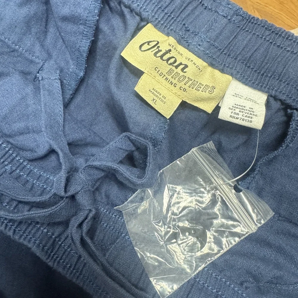 NWOT Orton Navy blue linen cotton shorts mens XL elastic pull on drawstring